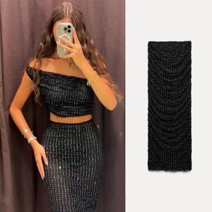 Zara Stretchy Jewel Lace Midi Skirt